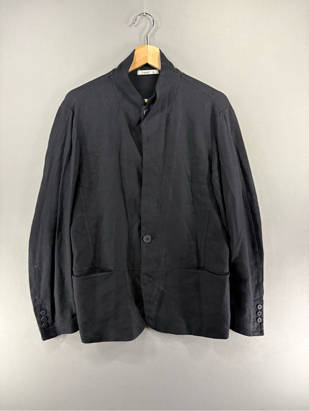 Transit Black Linen Blend Light-Weight Button Jacket Chore Coat Men's Small